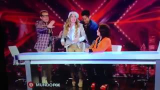 Impresionante Belinda se le ve todo cuando se cae de la silla de x factor [upl. by Arev]