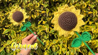 Girasol tejido a crochet 🧶 con hojita 🍃paso a paso  Arma tu ramo de girasoles 🫶🏻 [upl. by Anirazc]