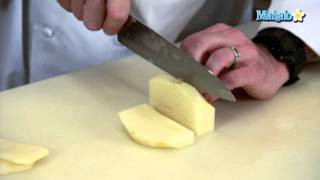 Knife Skills  How to Cut a Paysanne With a Potato [upl. by Retrak]