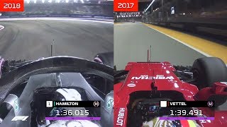 Singapore Pole Laps Compared Hamilton in 2018 vs Vettel in 2017 [upl. by Lienaj]