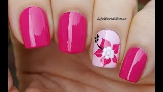 PINK TROPICAL FLOWER NAIL ART With Needle amp Dotting Tool [upl. by Ihcur]