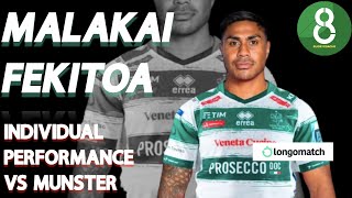 MALAKAI FEKITOA VS MUNSTER  INDIVIDUAL PERFORMANCE  BENETTON DEBUT BENvMUN URC [upl. by Gelasias]