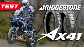 ADVENTURE BIKE TYRES  Bridgestone AX41 Review [upl. by Aneehs]