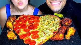 ASMR PAPA JOHNS PIZZA amp WINGS MUKBANG  HEART SHAPED PIZZA VALENTINES EATING CHALLENGE  NO TALKING [upl. by Merrie110]