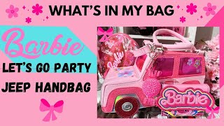 🌸Whats In My Bag Lets Go Party Jeep Handbag Barbie Themed dollskill [upl. by Yrmac]