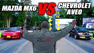 Guerra🔥Mazda MX6🆚Aveo Modificado🔥Fullcars Drag race cuarto de milla [upl. by Nonnahc]