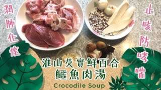 淮山芡實鮮百合鱷魚肉湯  轉季氣管敏感  飲呢個湯潤肺化痰止咳防哮喘 [upl. by Enelyar459]