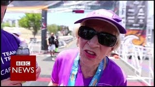 Fastest marathon runner over age 90  BBC News [upl. by Nimrak190]