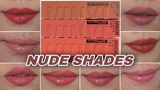 Maybelline Superstay Vinyl Ink  All NUDE SHOCK shades swatches [upl. by Francisca]