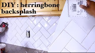 HERRINGBONE TILE KITCHEN BACKSPLASH  Kitchen Makeover  Life With Queenii [upl. by Elurd]