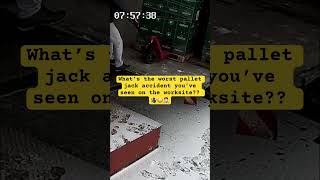 Worker cause pallet jack to topple over jjsafetyllc safetyfirst safetyfails [upl. by Ecargyram]