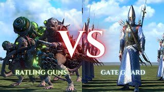 WARHAMMER III Total War  Ratling Guns VS Gate Guard [upl. by Eylatan270]