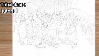 Tribal dance drawing with pencil step by step  poush mela drawingmaam learning heart [upl. by Mosley]