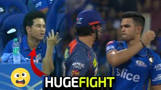 Sachin Tendulkars reaction when Arjun Tendulkar started fighting with M Stoinis in MI vs LSG IPL [upl. by Akeimat]