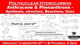 Polynuclear hydrocarbons  Anthracene  Phenanthrene  Synthesis ReactionsUses  P2Unit4 POC2 [upl. by Henryk]