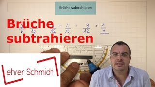 Brüche subtrahieren  Bruchrechnung  Mathematik   Lehrerschmidt  einfach erklärt [upl. by Rhodia]