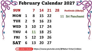 February Calendar 2027  february2027calendar [upl. by Aztiraj]