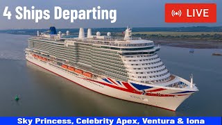 SHIPS TV  Sky Princess Celebrity Apex Ventura amp Iona Cruise Ships Departing Port Southamon LIVE [upl. by Limbert570]