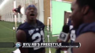 BYU running backs freestyle at team photo day [upl. by Ardnalak718]