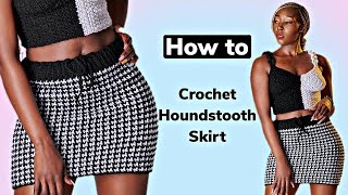 houndstooth stitch crochet skirt  Coco Chanel crochet skirt tutorial [upl. by Ainolloppa546]