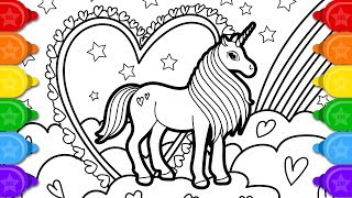 Glitter Unicorn Coloring and Drawing for Kids  How to draw a Glitter Unicorn Coloring Page [upl. by Muller]