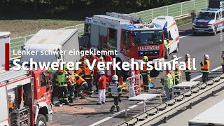 Schwerst eingeklemmt LKWLenker bei Auffahrunfall auf Welser Autobahn in Marchtrenk schwer verletzt [upl. by Scharf]