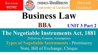 Negotiable Instruments Act 1881 types of negotiable instruments Cheque Business law bba [upl. by Burleigh798]