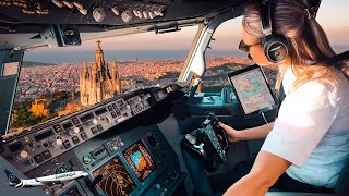 BOEING 737 Stunning LANDING SPAIN BARCELONA Airport RWY24R  Cockpit View  Life Of An Airline Pilot [upl. by Will]