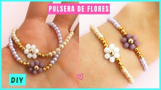 🤩 PULSERA ELÁSTICA con FLORES de cristales y perlas 🌼 PULSERAS de NYLON cursosdebisuteria [upl. by Reseta752]