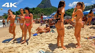 🇧🇷 Leblon Beach crowded on the wknd in Rio de Janeiro 4K  Brazil Beach Walk [upl. by Nalaf593]