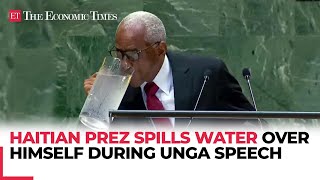 Haitian President Edgard Leblanc Fils UN speech goes viral after water pitcher mishap [upl. by Xonel]