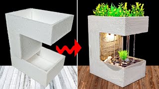 Styrofoam and cement mini water fountain waterfall made at home [upl. by Tommi]