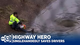 HIGHWAY HERO Faced with flood man singlehandedly saves motorists [upl. by Oiretule]