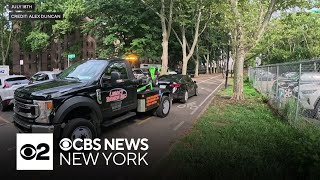 Illegally parked cars towed from greenway near Queensbridge Houses [upl. by Asta]