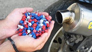 EXPERIMENT SNAPPERS FIRECRACKERS in MOTORCYCLE EXHAUST [upl. by Dominick]