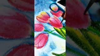 Easy Oil Pastel Art  Beautiful Tulip🌷Flowers Painting art oilpastel ytshorts shorts [upl. by Anama]