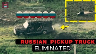 Ukrainian Forces Drone Wiped Out Russian SQUAD Pickup Truck After Hit By Mine Stunning War Footage [upl. by Nihhi273]