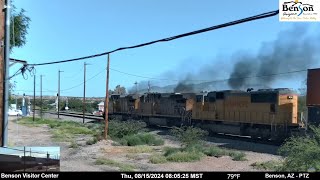 UP Intermodal Train With A UP SD70M Trailing Behind On The Benson AZ RailCam [upl. by Sito]