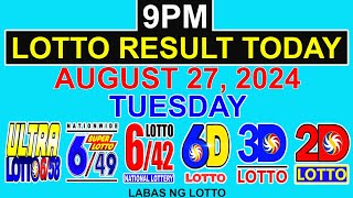 Lotto Result Today 9pm August 27 2024 PCSO [upl. by Annwahsal130]