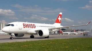 SPECTACULAR ARRIVAL of SWISS 1st Airbus A220100 ex Bombardier CSeries CS100 at Zurich [upl. by Kathryn]