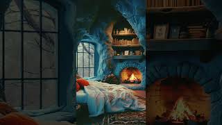 Healing Ambiance Sleep Aid Cave Cozy Cabin Burning Fireplace Blizzard Snowfall [upl. by Ahsinelg]