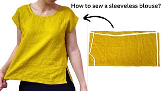 DIYSleeveless Linen BlouseHow to sew a Sleeveless Blousefor beginners [upl. by Rehm300]