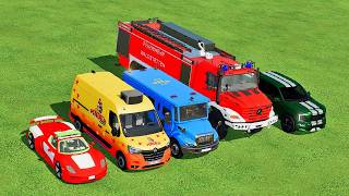 ALL POLICE CARS OF COLORS  TRANSPORTING COLORED POLICE CARS with TRUCKS  FIREFIGHTING FS 22 [upl. by Lebana558]