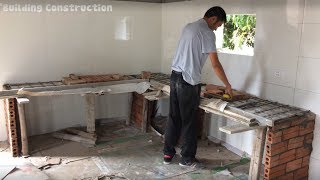 Manual Construction Techniques  Building Concrete Kitchen Cooking Table [upl. by Epolulot]