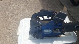 Chinese 25cc top handle chainsaw GMC 909 ported muffler mod clean up [upl. by Sivat]