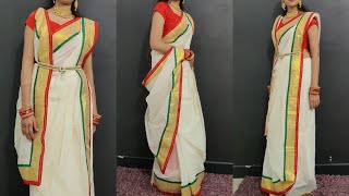 How to wear Bengali style saree step by step  chanderi cotton saree wear Traditional Bengali Saree [upl. by Dranoc]