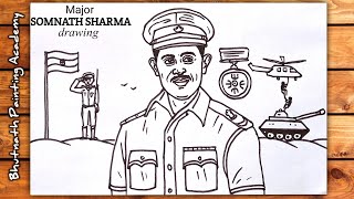 veergatha project drawing gallantry award winners major Somnath Sharma portrait painting outline [upl. by Steep]