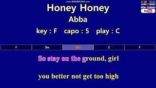 Honey Honey  Abba  Karaoke amp Easy Guitar Chords  Key  F Capo  5 เล่น C [upl. by Tibbitts]