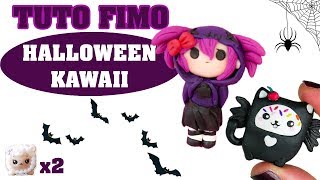 TUTO FIMO  HALLOWEEN KAWAII  Chat chauve souris et chibi punk [upl. by Thill]