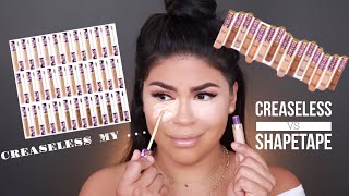 TARTE COSMETICS CREASELESS NEW PACKAGE VS SHAPETAPE CONCEALER  MAKEUPBYGRISELDA [upl. by Ahsias]